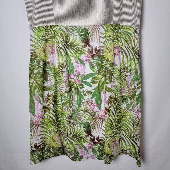 J. Jill Linen Blend Striped Botanical Hawaiian Floral Sleeveless Sheath Dress XL - Picture 8 of 13
